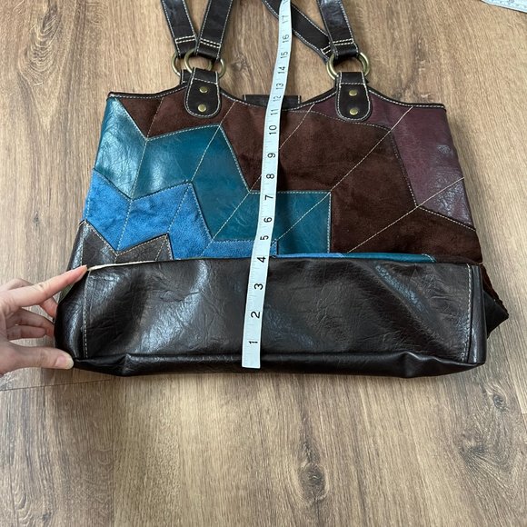 Route 66 Boho Faux Leather/Suede Patchwork Hobo Tote Bag - Picture 6 of 10